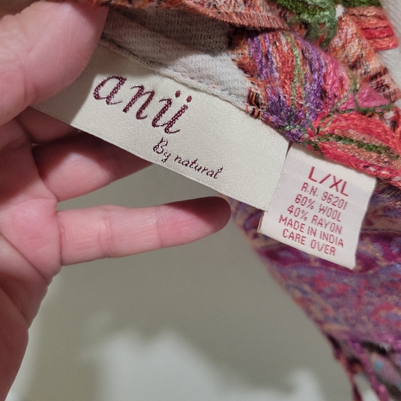 anu By natural  Embroidered Paisley Floral Wool Blend Shawl Jacket Size L/XL - Picture 15 of 16